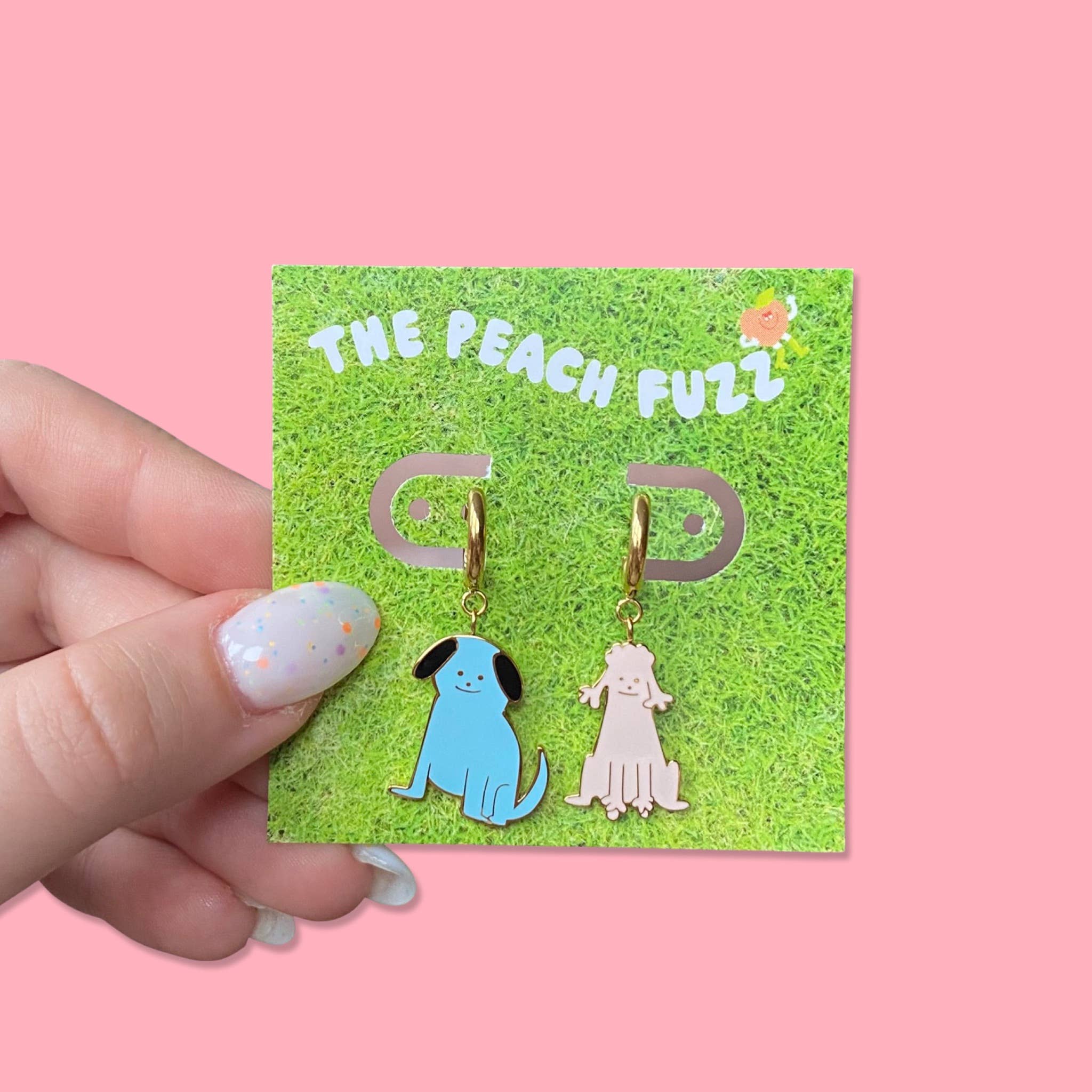 Puppy Playdate Mismatched Enamel Huggie Earrings