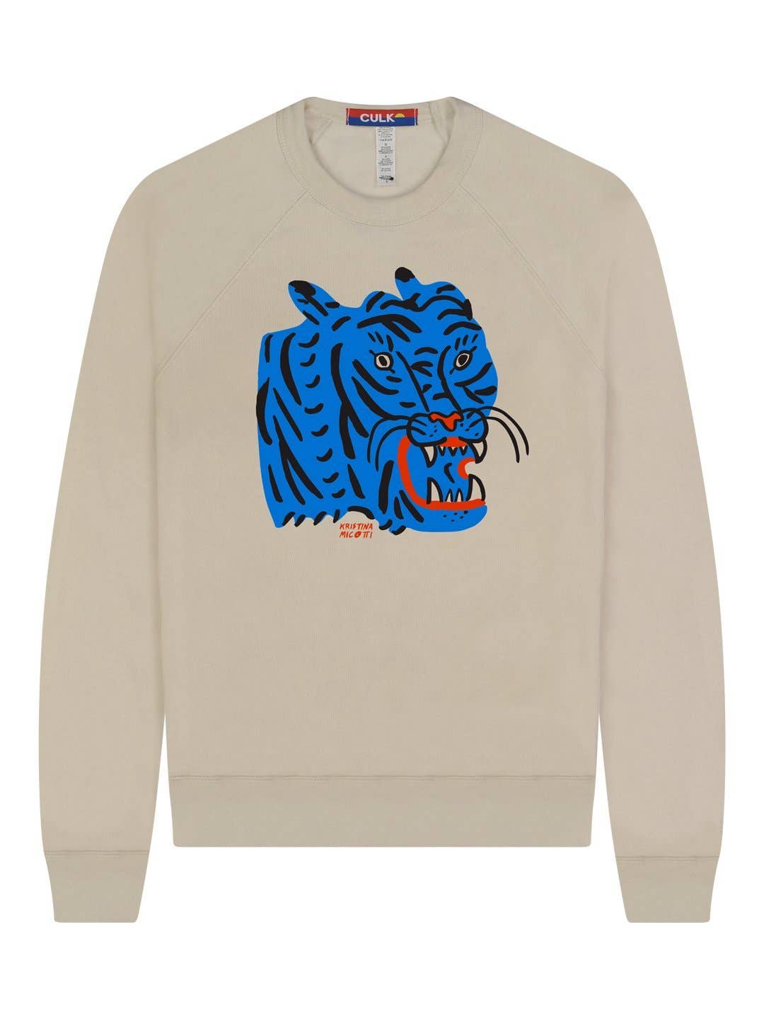 Kristina Micotti Blue Tiger Crewneck Sweatshirt Cream